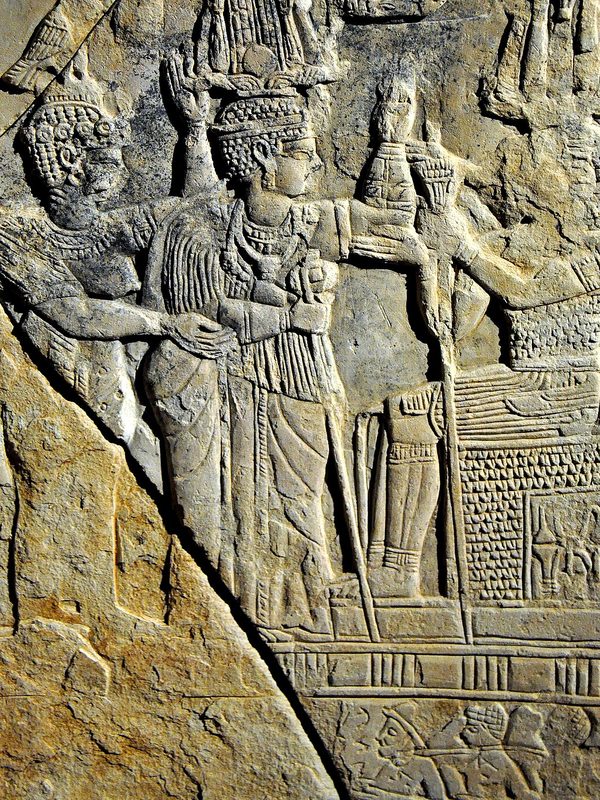 Stele of Queen Amanishakheto standing between the gods Amesemi and Apedemak